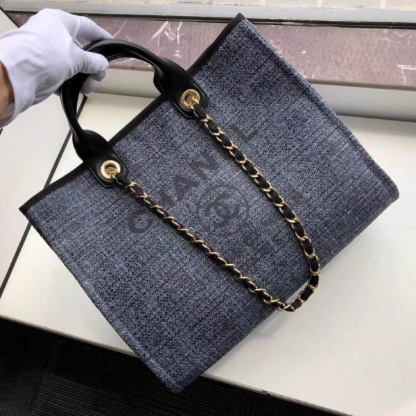 Replica Chanel Deauville Tote 38cm Canvas Bag - Grey Blue - Image 3