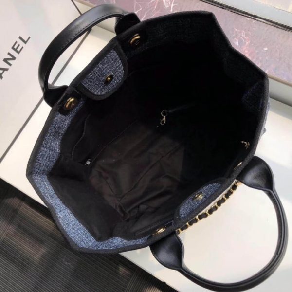 Replica Chanel Deauville Tote 38cm Canvas Bag - Grey Blue - Image 8