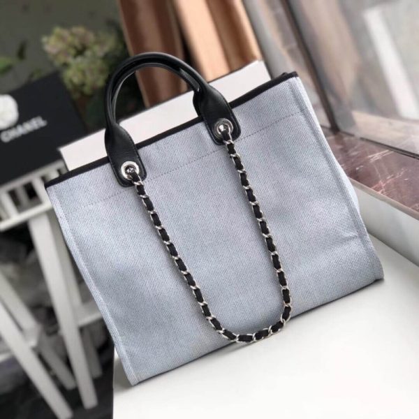 Chanel Deauville Tote Replica 38cm Light Grey/Black Canvas Bag - Image 2