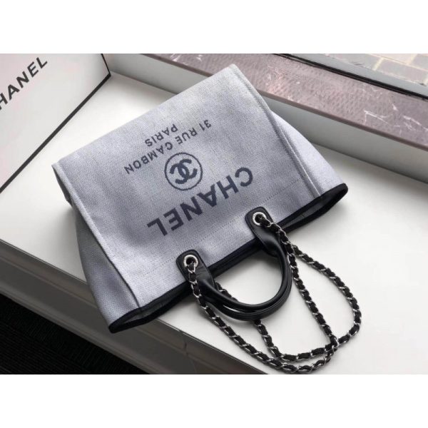 Chanel Deauville Tote Replica 38cm Light Grey/Black Canvas Bag - Image 3