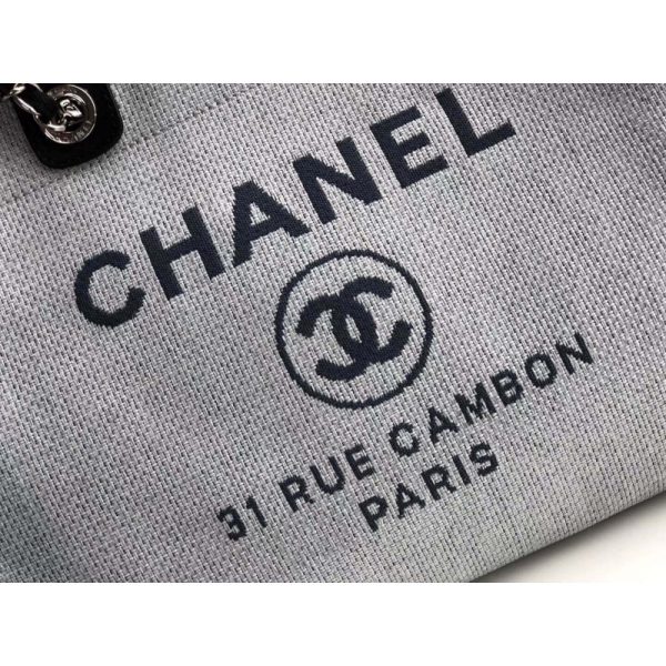 Chanel Deauville Tote Replica 38cm Light Grey/Black Canvas Bag - Image 5