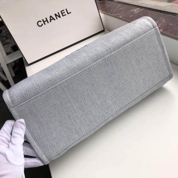 Chanel Deauville Tote Replica 38cm Light Grey/Black Canvas Bag - Image 6