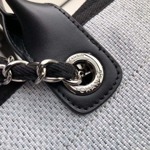Chanel Deauville Tote Replica 38cm Light Grey/Black Canvas Bag - Image 7