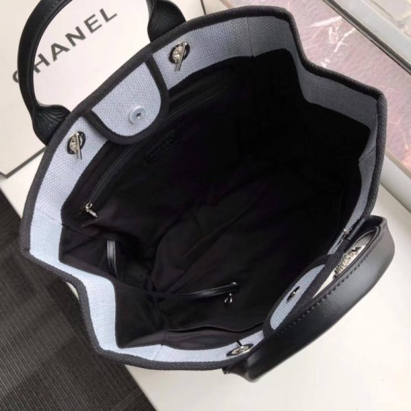 Chanel Deauville Tote Replica 38cm Light Grey/Black Canvas Bag - Image 8