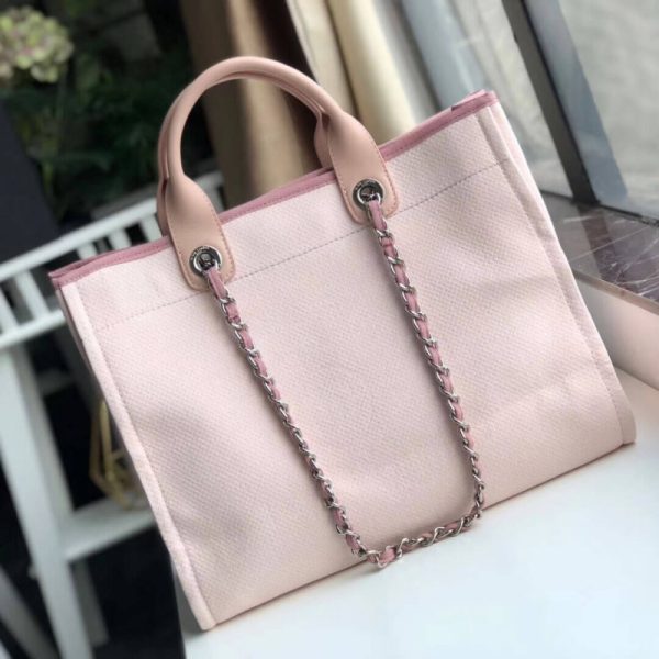 Replica Chanel Deauville Tote 38cm Pink/White Canvas Bag A66941 - Image 2