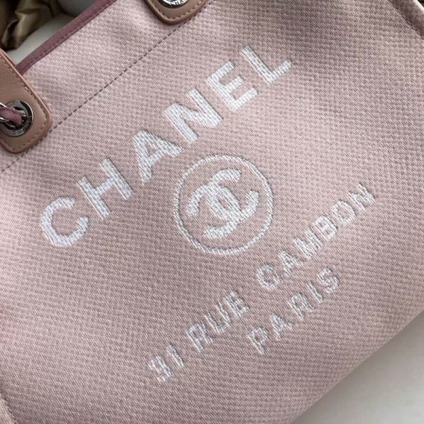 Replica Chanel Deauville Tote 38cm Pink/White Canvas Bag A66941 - Image 5
