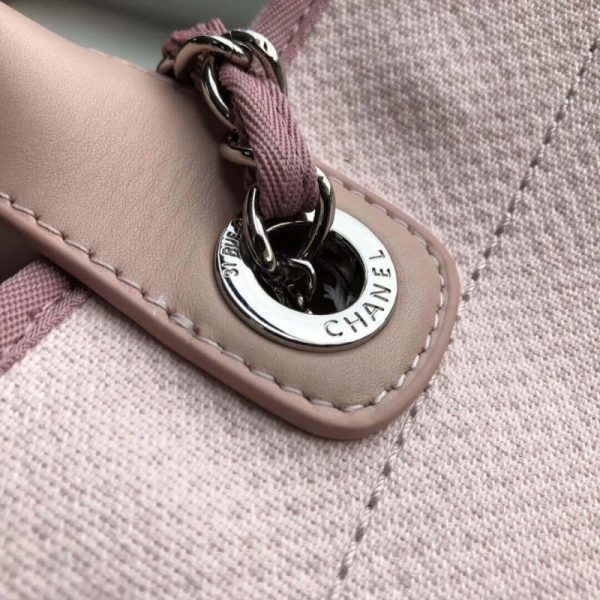 Replica Chanel Deauville Tote 38cm Pink/White Canvas Bag A66941 - Image 7