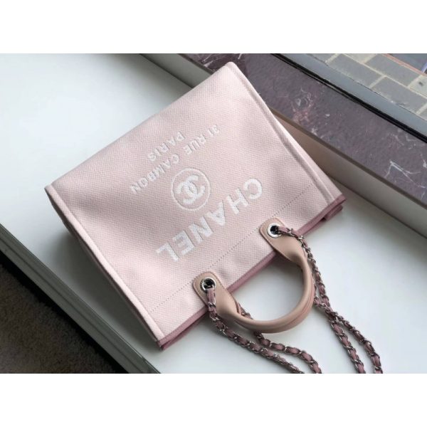 Replica Chanel Deauville Tote 38cm Pink/White Canvas Bag A66941 - Image 8