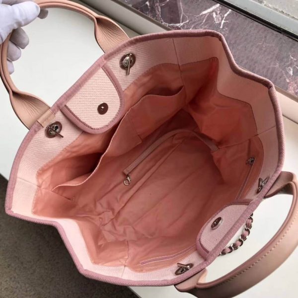 Replica Chanel Deauville Tote 38cm Pink/White Canvas Bag A66941 - Image 9