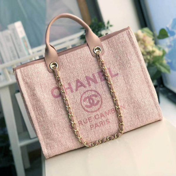 Replica Chanel Deauville 38cm Canvas Tote - Poudre Pink