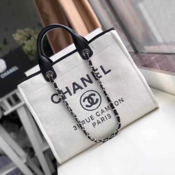 Replica Chanel Deauville Tote 38Cm Canvas White/Black A66941 - Image 2