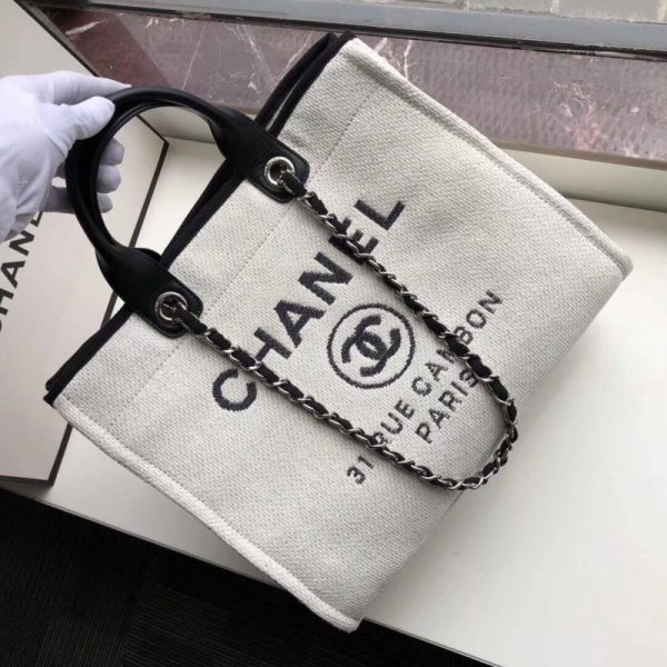 Replica Chanel Deauville Tote 38Cm Canvas White/Black A66941 - Image 3