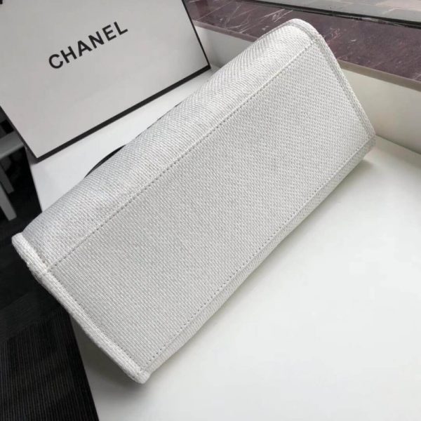 Replica Chanel Deauville Tote 38Cm Canvas White/Black A66941 - Image 5