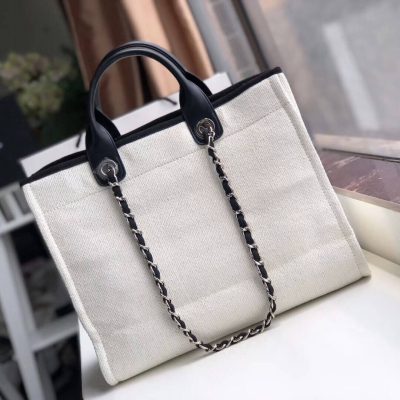 Replica Chanel Deauville Tote 38Cm Canvas White/Black A66941