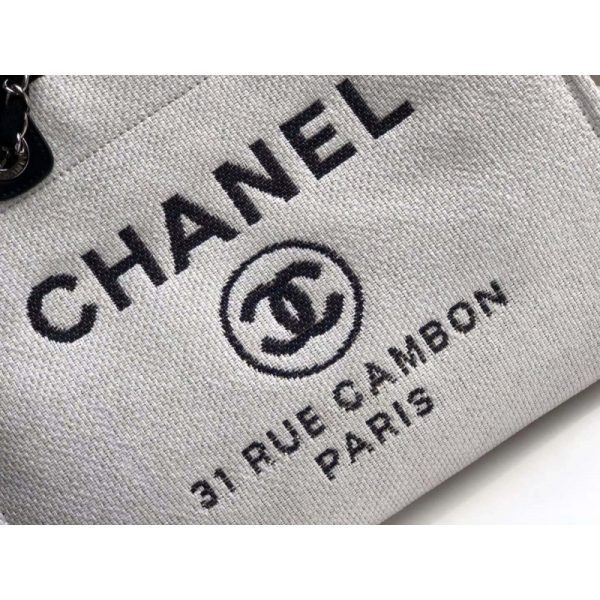Replica Chanel Deauville Tote 38Cm Canvas White/Black A66941 - Image 7