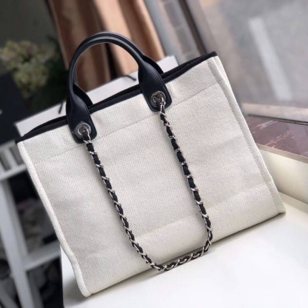 Replica Chanel Deauville Tote 38Cm Canvas White/Black A66941