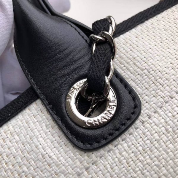 Replica Chanel Deauville Tote 38Cm Canvas White/Black A66941 - Image 8