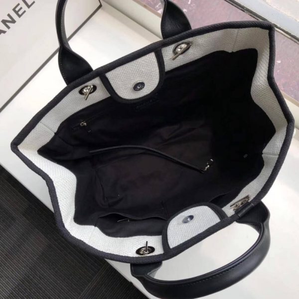 Replica Chanel Deauville Tote 38Cm Canvas White/Black A66941 - Image 9