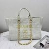Best Replicas Bags - Chanel Deauville Tote 38Cm Canvas Bag in White & Gold Shop For Best Louis Vuitton LV Replica Bags With Cheap Price