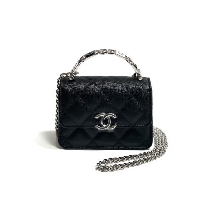 Chanel Enamel Handle Chain Clutch in Grained Calfskin