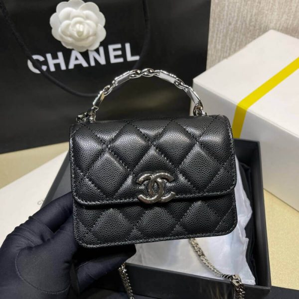Chanel Enamel Handle Chain Clutch in Grained Calfskin - Image 7