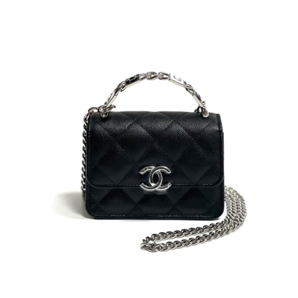 Chanel Enamel Handle Chain Clutch in Grained Calfskin