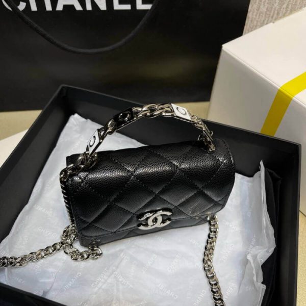 Chanel Enamel Handle Chain Clutch in Grained Calfskin - Image 8