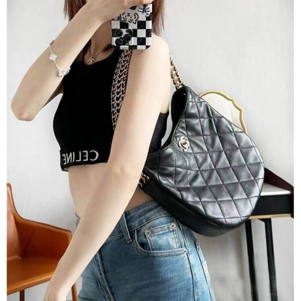 Replica Chanel Lambskin Hobo Bag Black As3153 - Luxe Design - Image 3