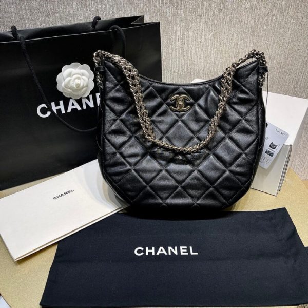 Replica Chanel Lambskin Hobo Bag Black As3153 - Luxe Design - Image 5
