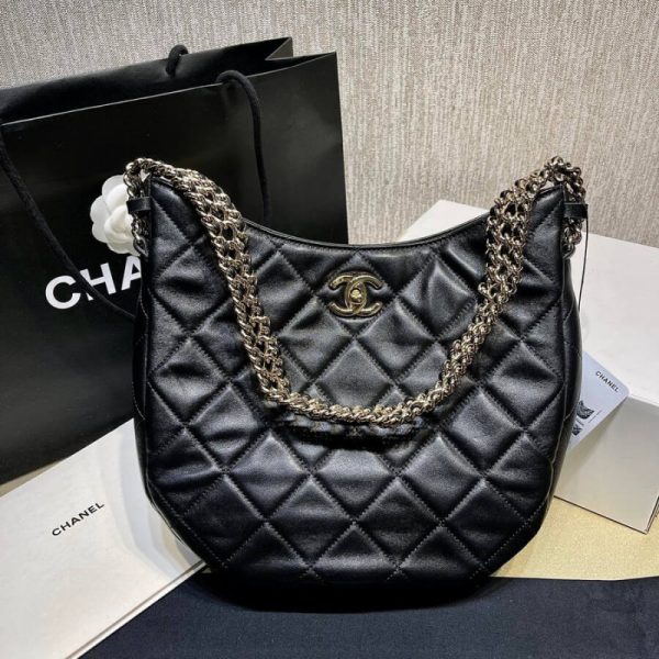 Replica Chanel Lambskin Hobo Bag Black As3153 - Luxe Design - Image 6