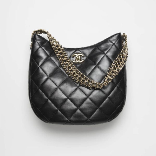Replica Chanel Lambskin Hobo Bag Black As3153 - Luxe Design