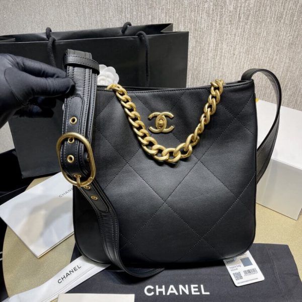 Replica Chanel Black Calfskin Hobo Handbag As2844 - Image 11