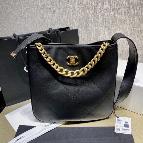 Replica Chanel Black Calfskin Hobo Handbag As2844 - Image 12