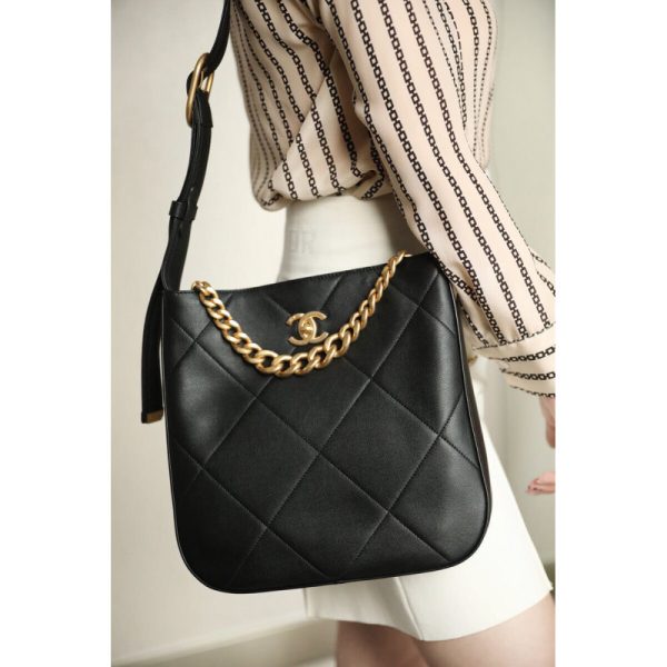 Replica Chanel Black Calfskin Hobo Handbag As2844 - Image 3