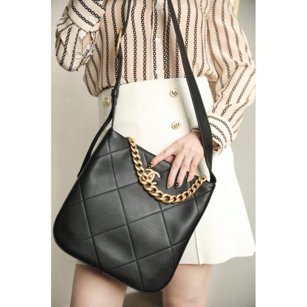 Replica Chanel Black Calfskin Hobo Handbag As2844 - Image 4