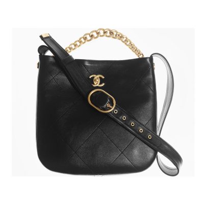 Replica Chanel Black Calfskin Hobo Handbag As2844