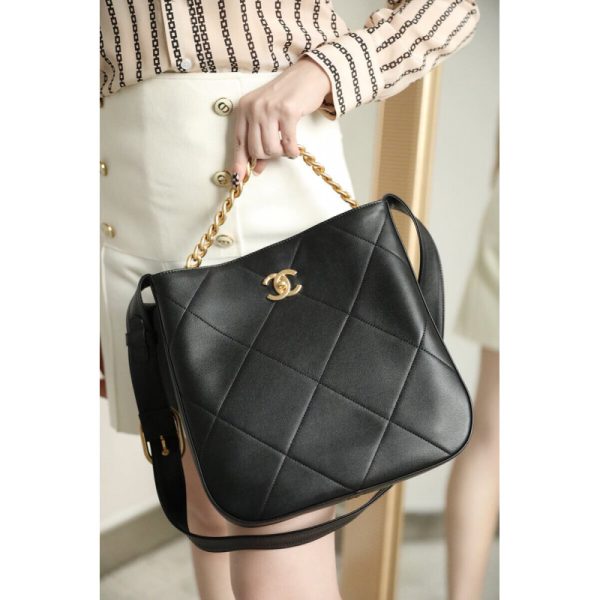 Replica Chanel Black Calfskin Hobo Handbag As2844 - Image 6