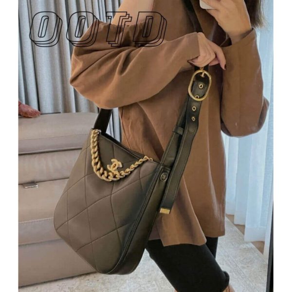 Replica Chanel Black Calfskin Hobo Handbag As2844 - Image 8