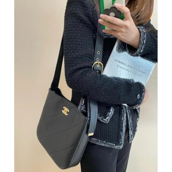 Replica Chanel Black Calfskin Hobo Handbag As2844 - Image 9