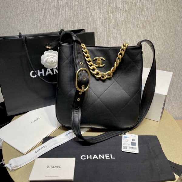 Replica Chanel Black Calfskin Hobo Handbag As2844 - Image 10