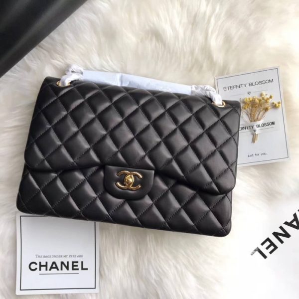 Chanel Lambskin Classic Flap Bag Black A1113 – 30cm Replica - Image 9