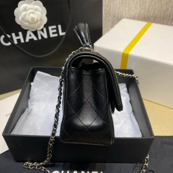 Chanel Replica Mini Flap Bag w/ Charms - Black Lambskin Top Handle - Image 6