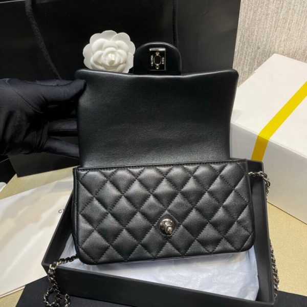 Chanel Replica Mini Flap Bag w/ Charms - Black Lambskin Top Handle - Image 8