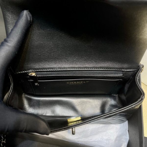 Chanel Replica Mini Flap Bag w/ Charms - Black Lambskin Top Handle - Image 9