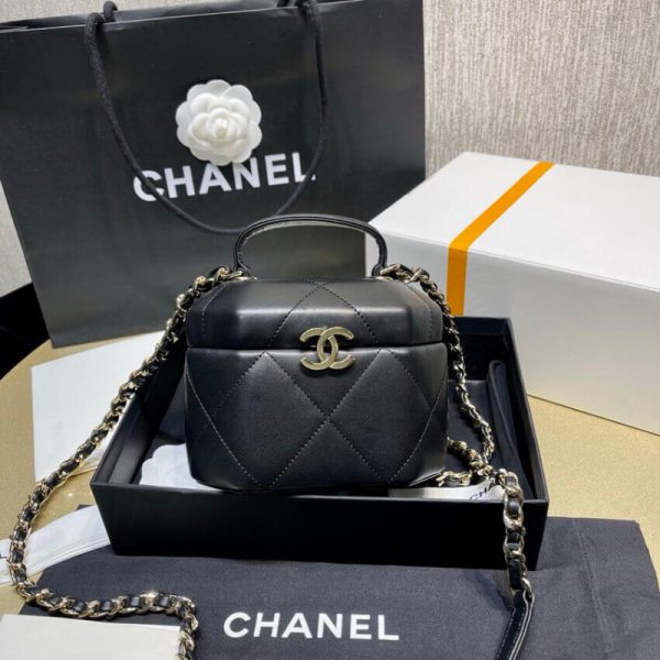 Chanel Lambskin Small Vanity Case Replica - Black As2630 - Image 3