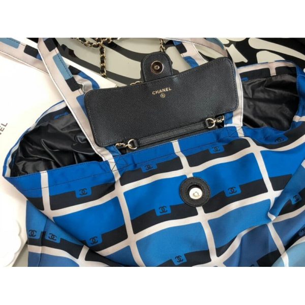 Replica Chanel Blue Printed Fabric Tote with Chain - Ap2095 - Image 6
