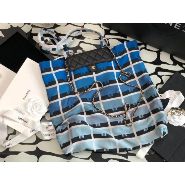 Replica Chanel Blue Printed Fabric Tote with Chain - Ap2095