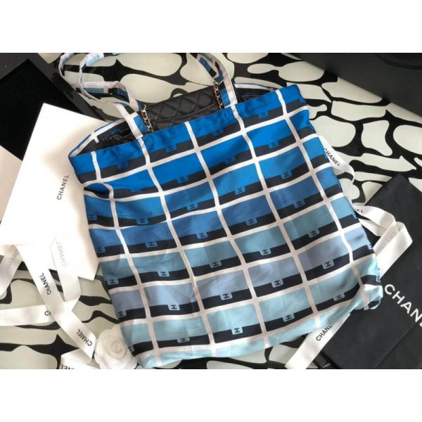 Replica Chanel Blue Printed Fabric Tote with Chain - Ap2095 - Image 8