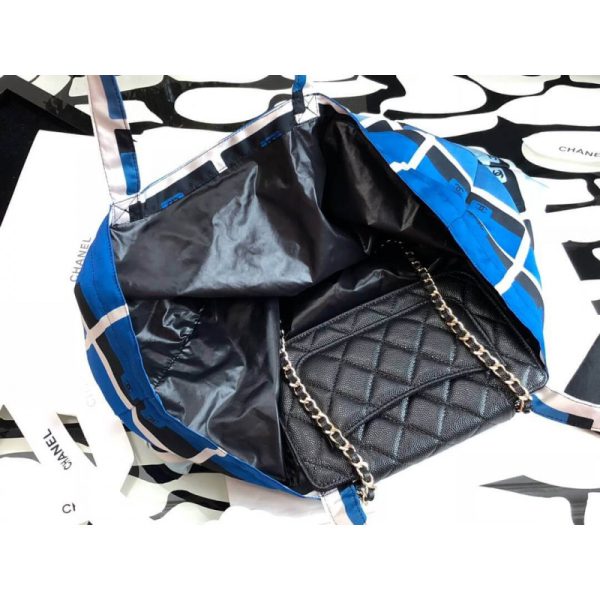 Replica Chanel Blue Printed Fabric Tote with Chain - Ap2095 - Image 9