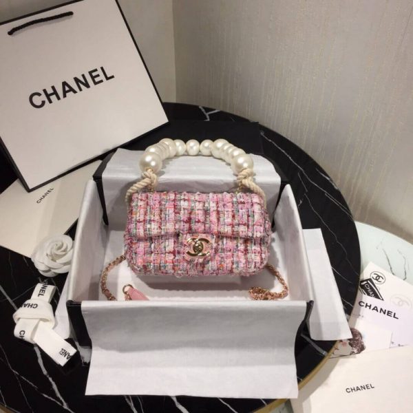 Chanel Replica Tweed Flap Bag with Pearl Handle – AS0593 - Image 2